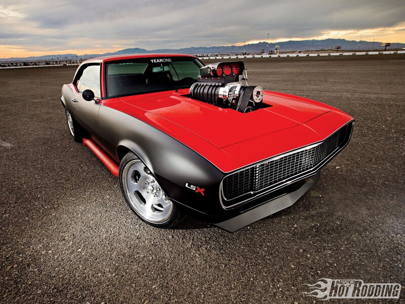 Red and Black Muscle Car — Dramatic, Sunset, Photograph, Engine, Grille