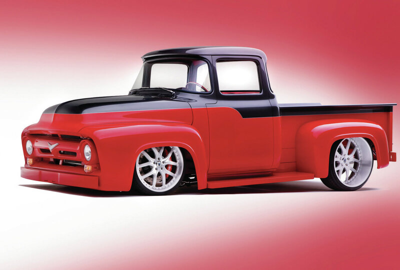 Red and Black Pickup Truck — Dramatic, Photograph