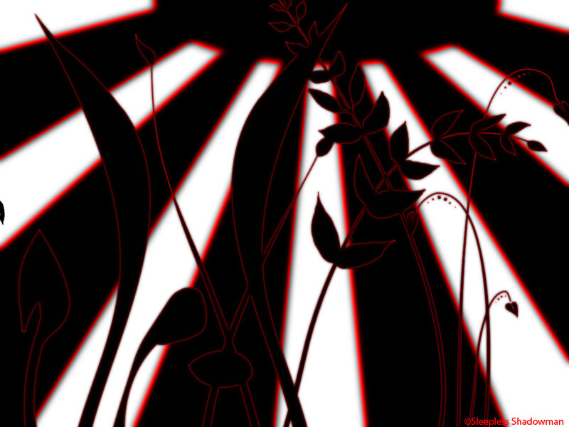 Red and black plant silhouettes