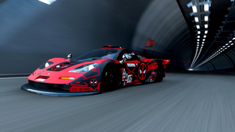 Red and Black Race Car — Dynamic, 3d Render, Tunnel