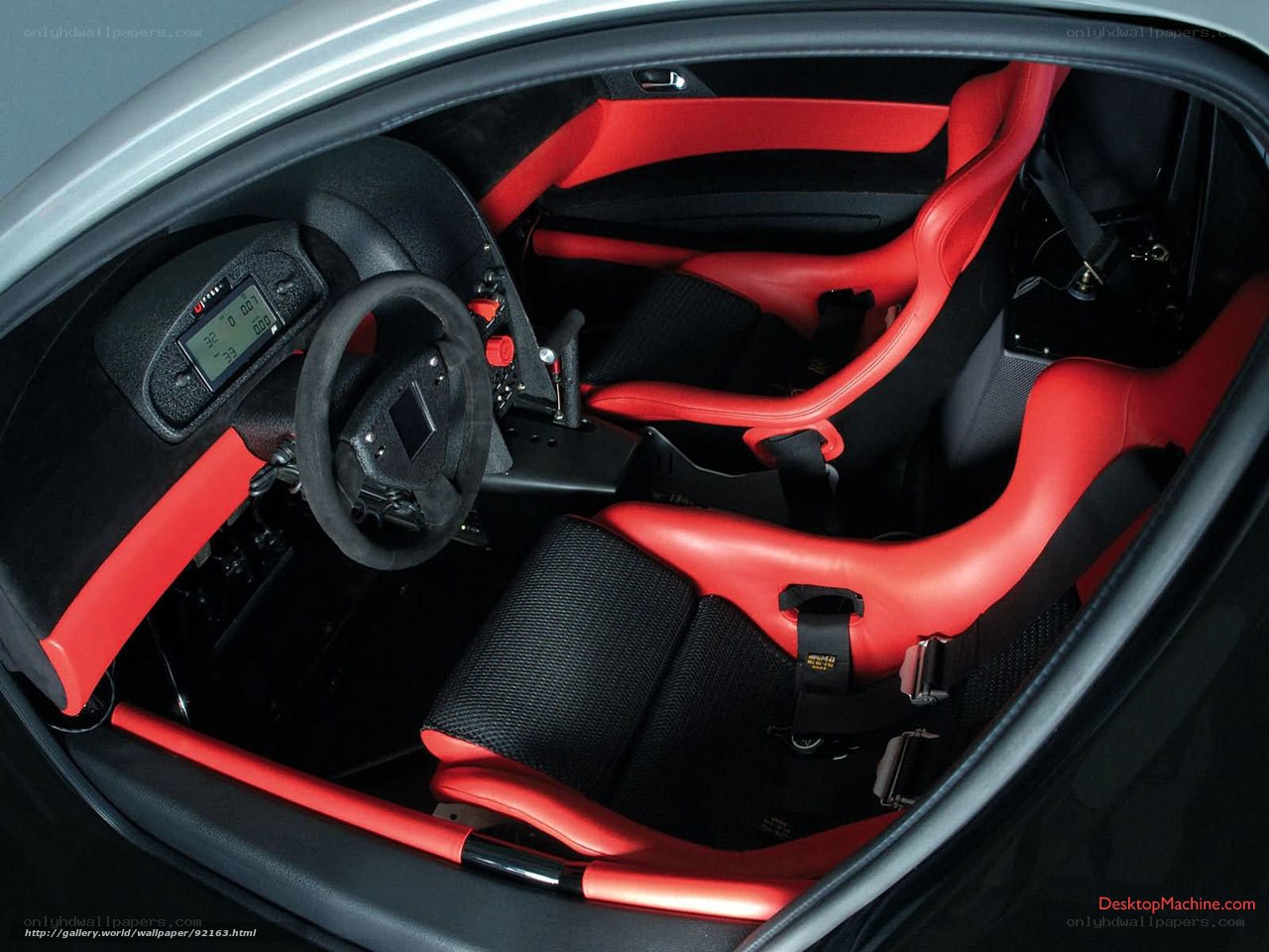 red and black race car interior