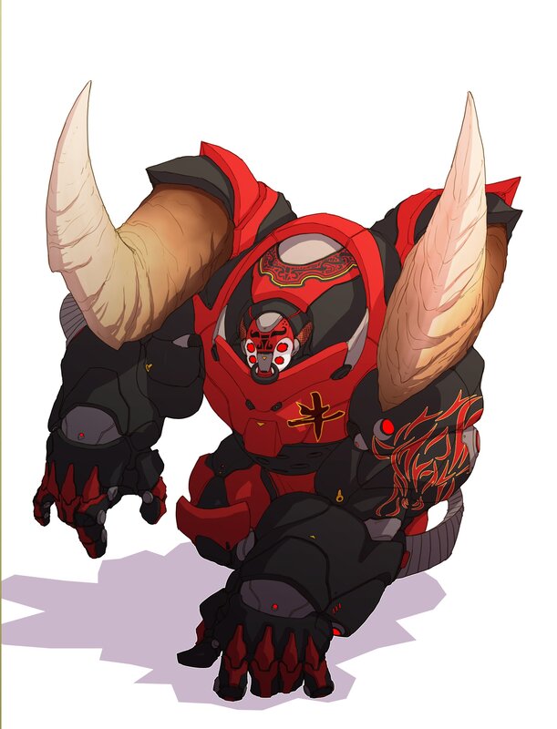 Red and Black Robot — Dramatic, Digital Art, Horns