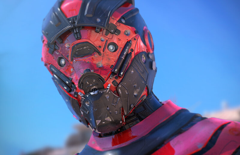 Red and Black Robot Helmet