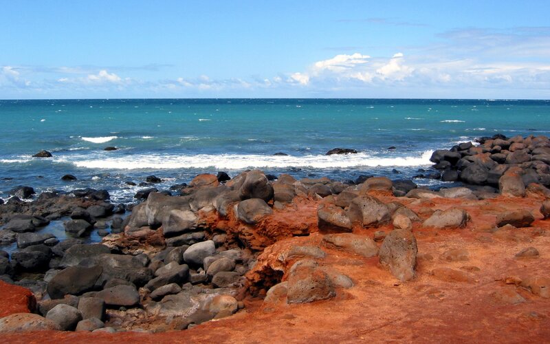 Red and Black Rocks at Shore
