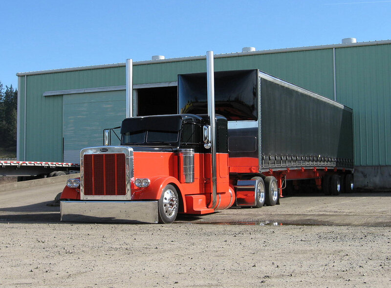 Red and black semi-truck