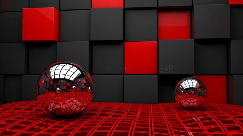 Red and Black Spheres — Abstract