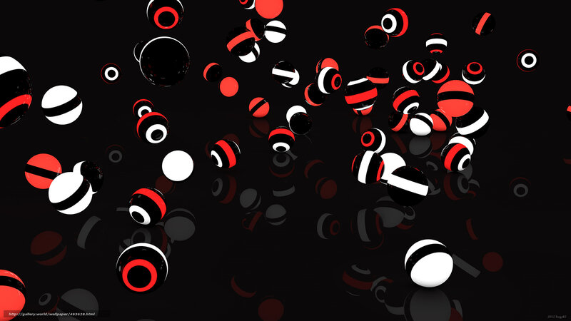 Red and black spheres floating