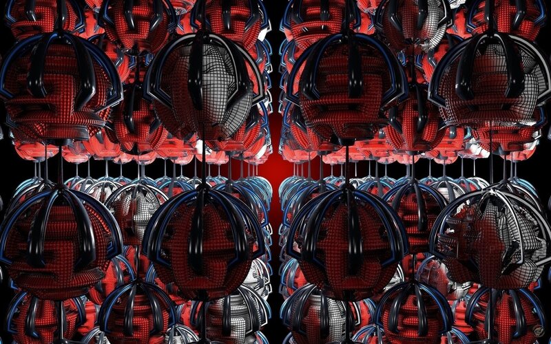 red and black spherical objects