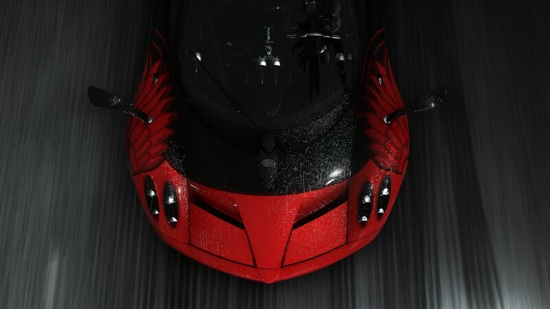 Red and Black Sports Car — Dramatic, 3d Render, Windshield