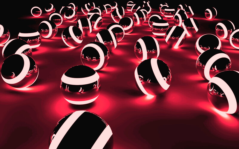 Red and black striped spheres