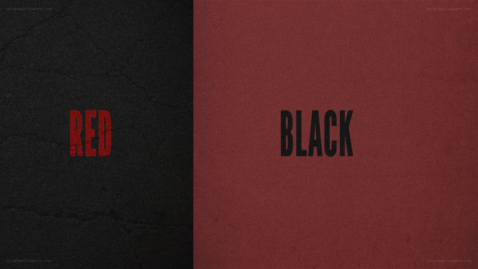Red and black text on textured background