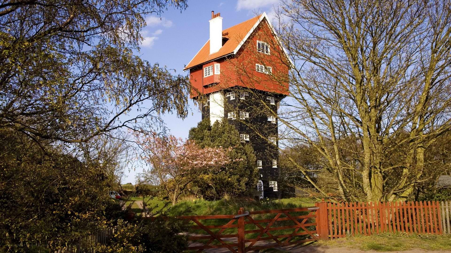 Red and black tower house