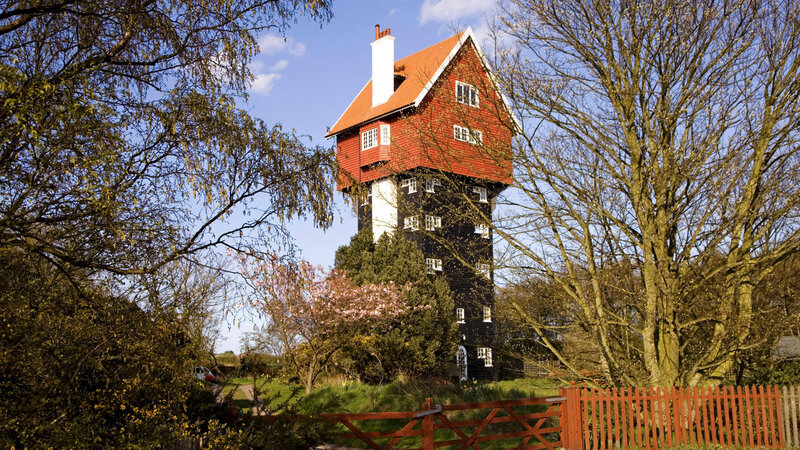 Red and black tower house