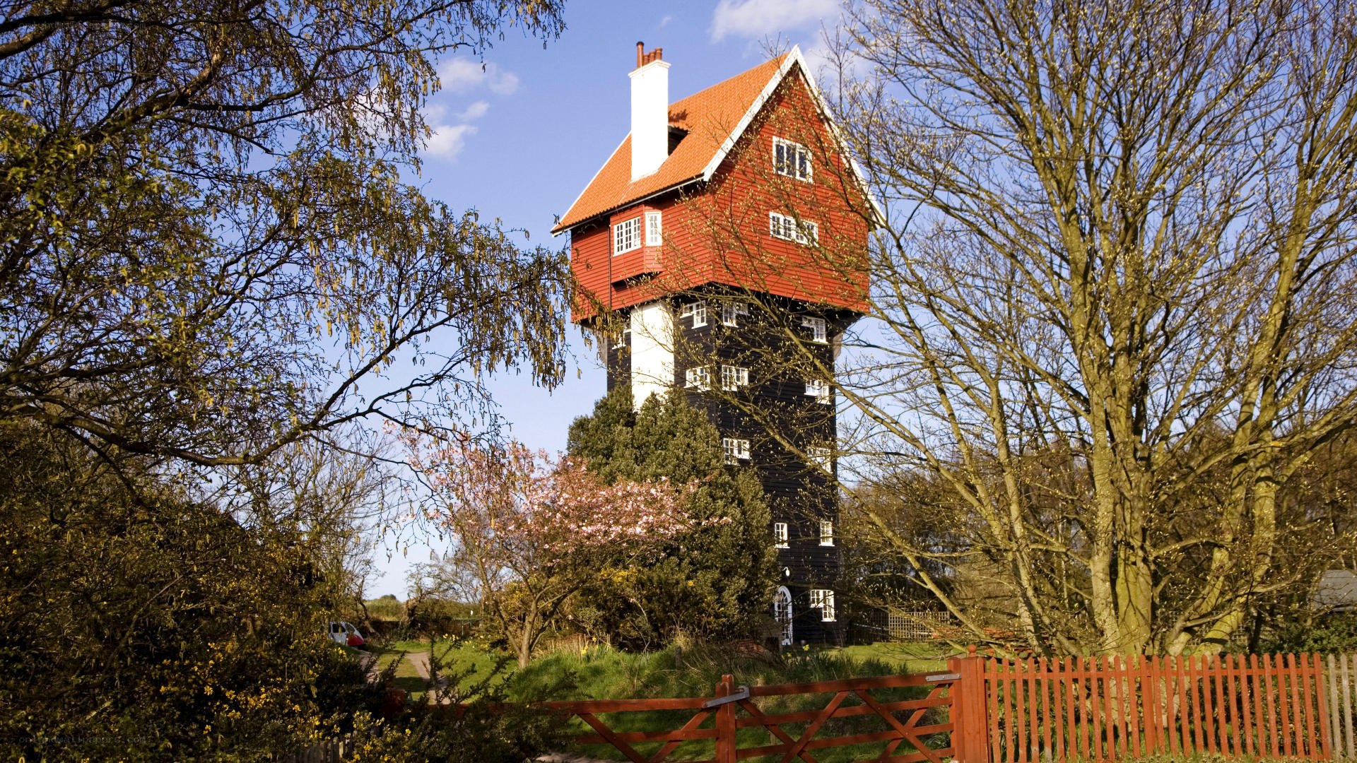 Red and black tower house