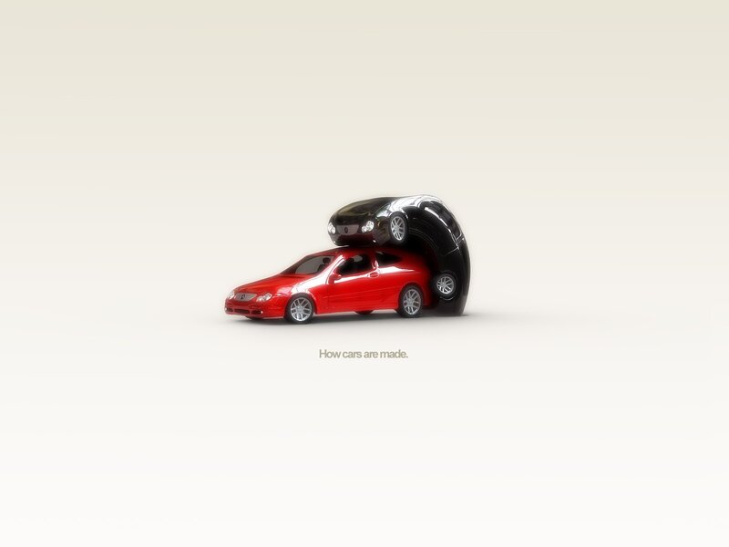 Red and Black Toy Cars — Minimalist, 3d Render, Toy Car, Text