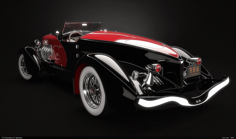 Red and Black Vintage Car — Dramatic, 3d Render, White-walled Tires