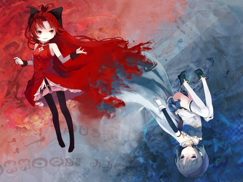 Red and blue anime girls in motion