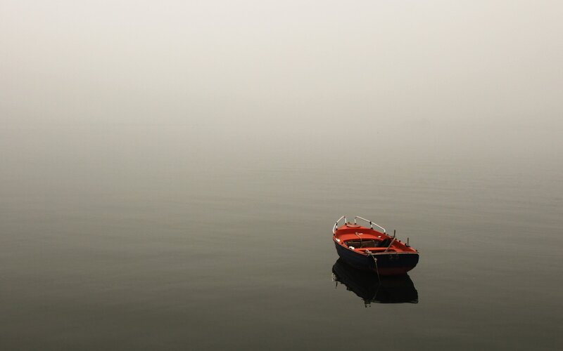 Red and Blue Boat — Gray
