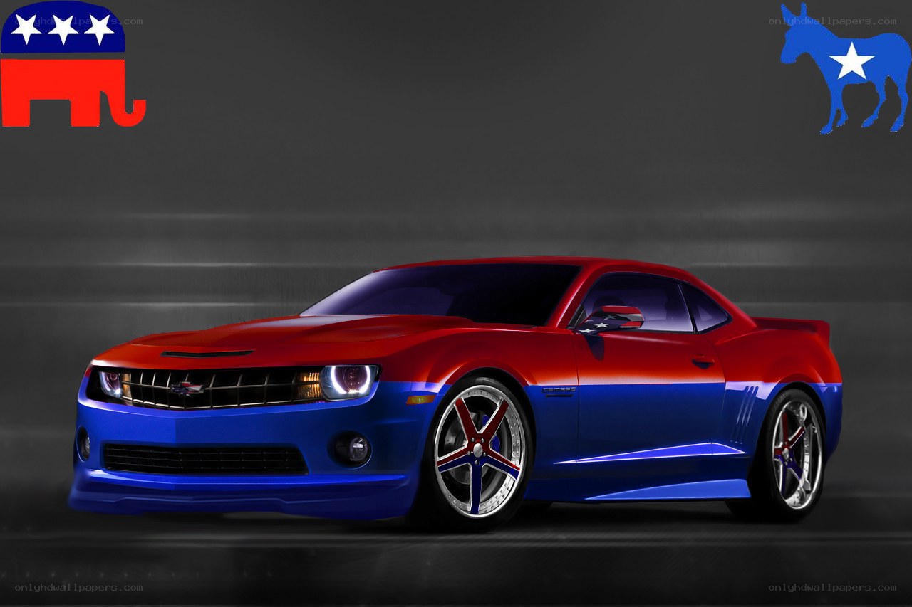 Red and blue Camaro car