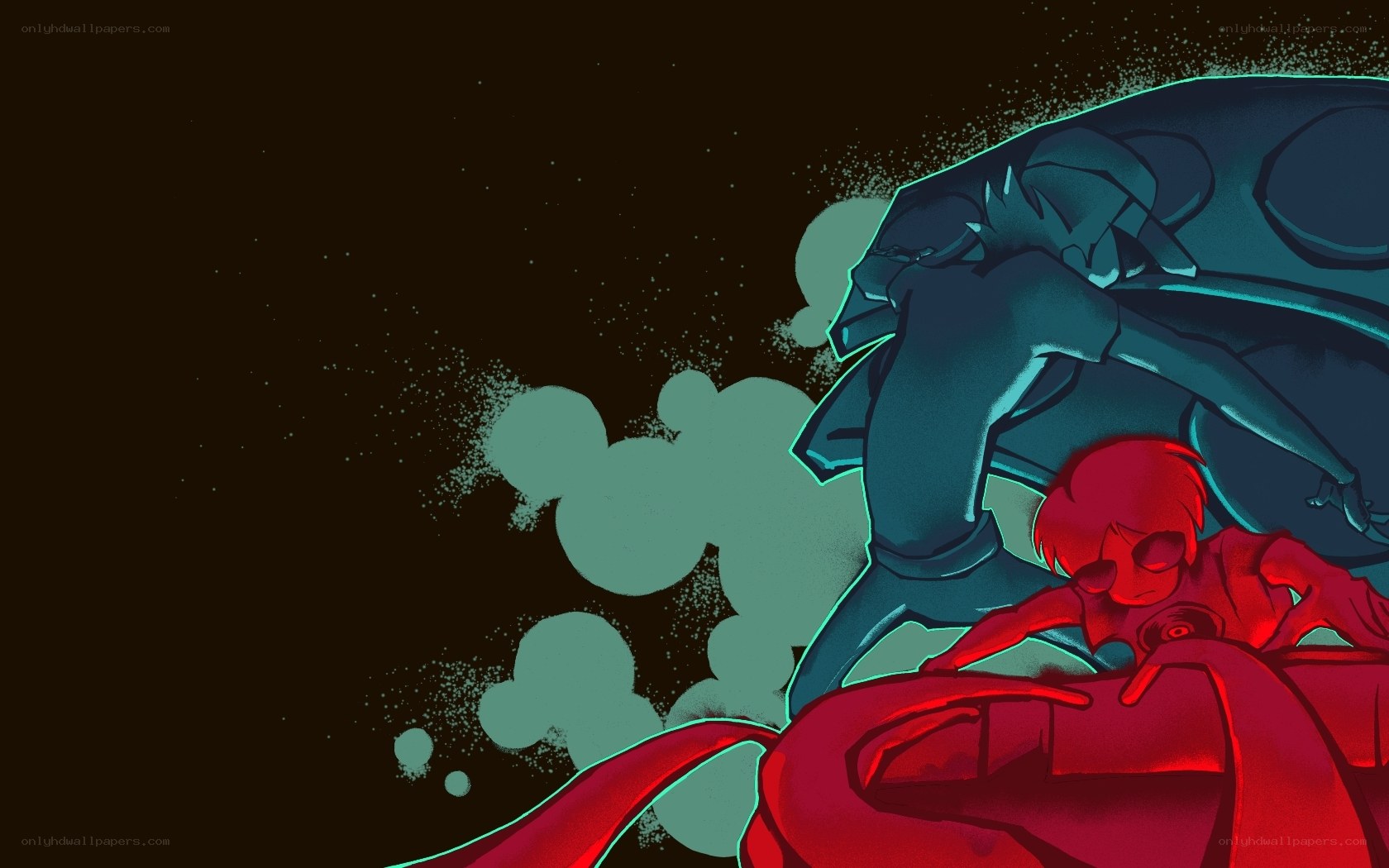 Red and blue characters in action