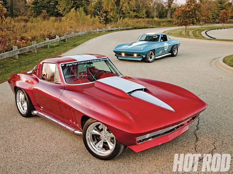 Red and Blue Corvette Cars