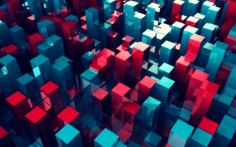 Red and Blue Cubes — Abstract