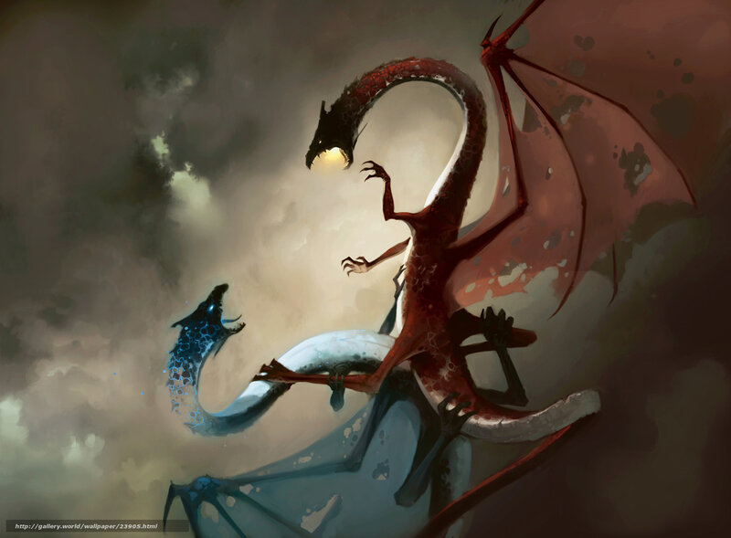 Red and blue dragons clash