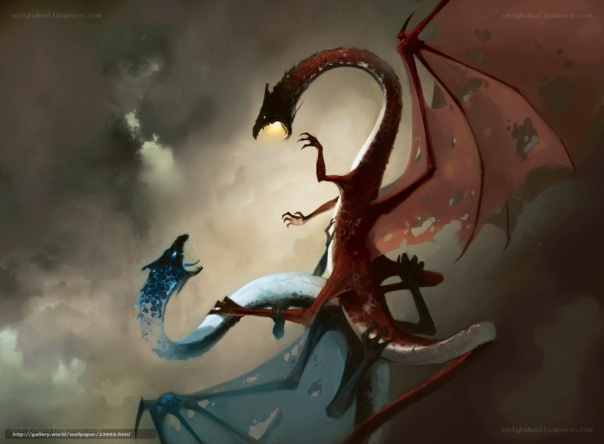 Red and blue dragons clash