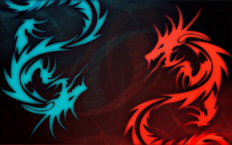 Red and Blue Dragons — Dramatic, Digital Art, Dragon
