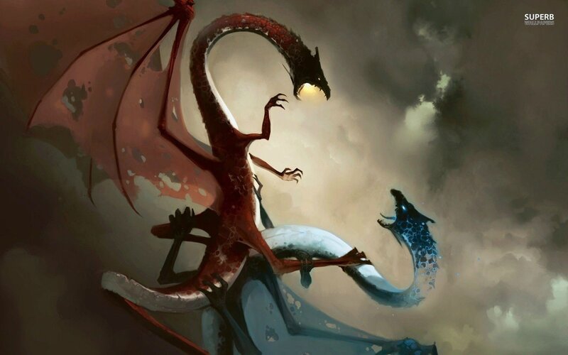 Red and Blue Dragons — Dramatic, Digital Art