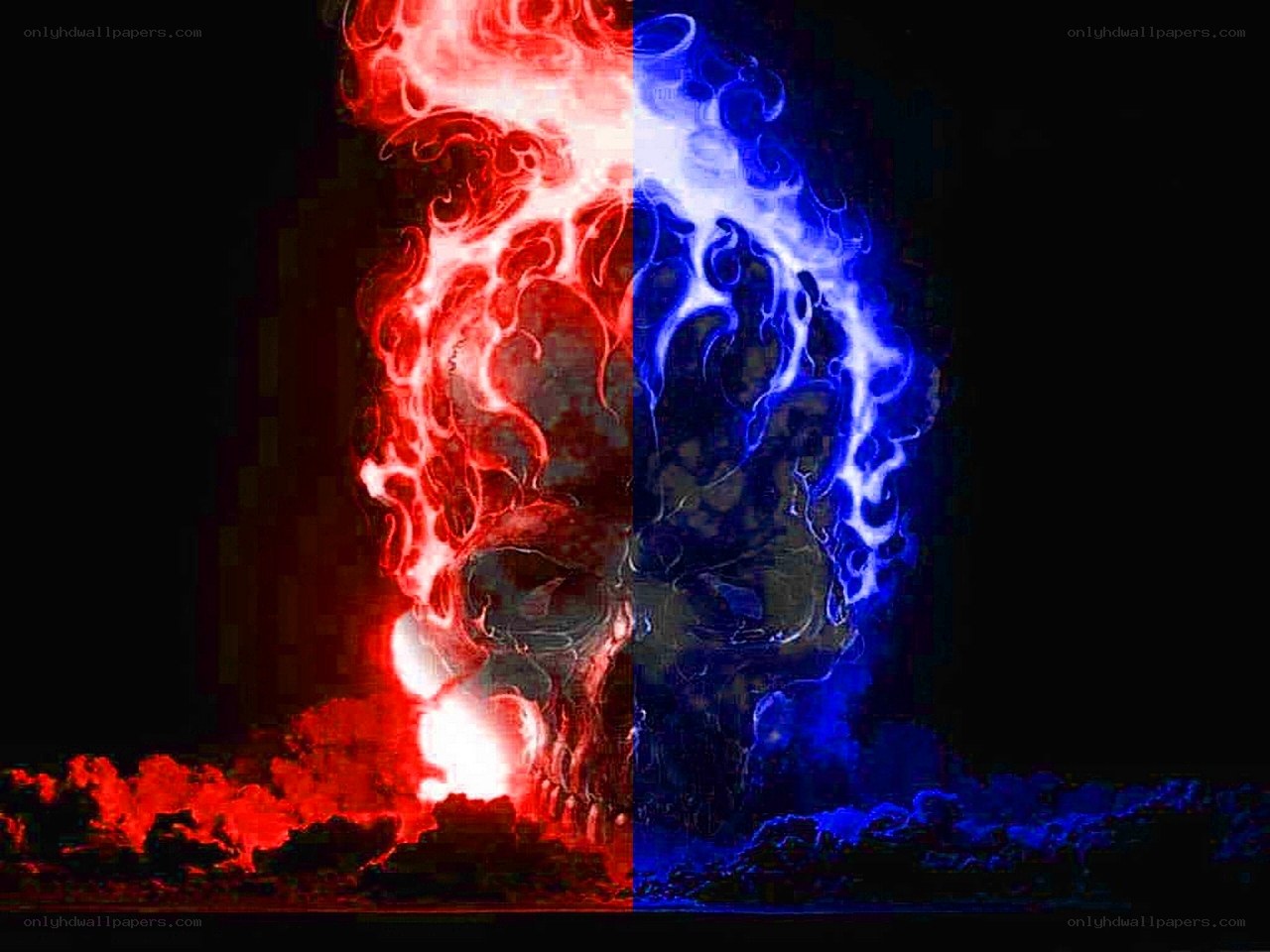 red and blue energy explosion