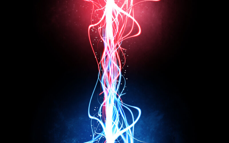 red and blue energy stream