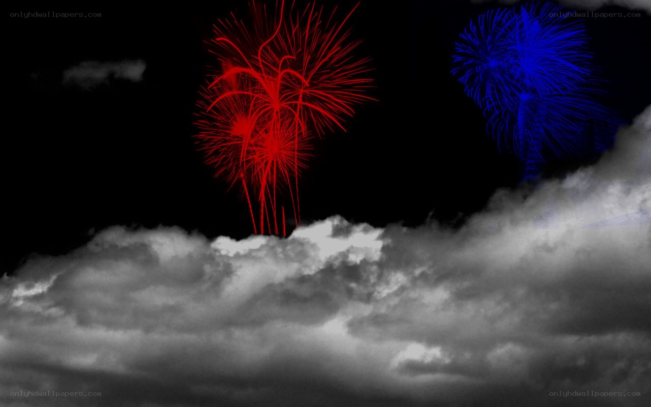 Red and blue fireworks display