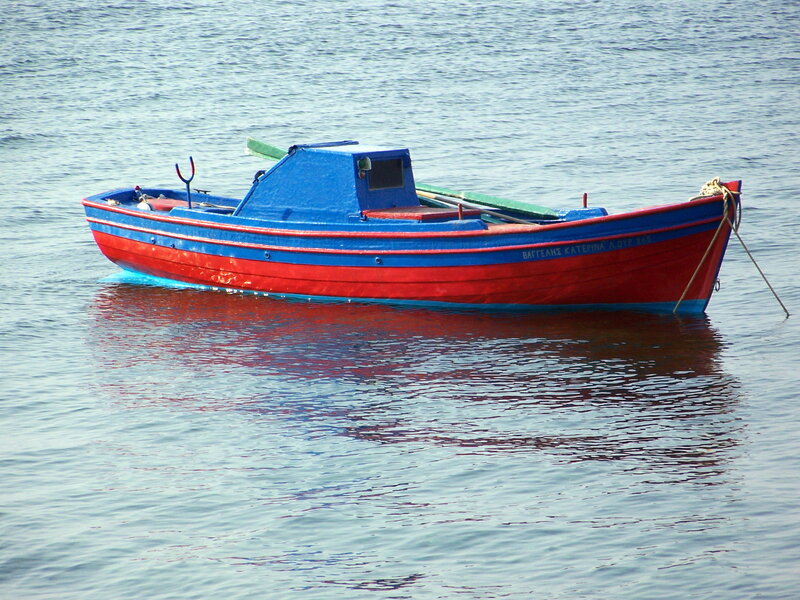 Red and blue fishing boat