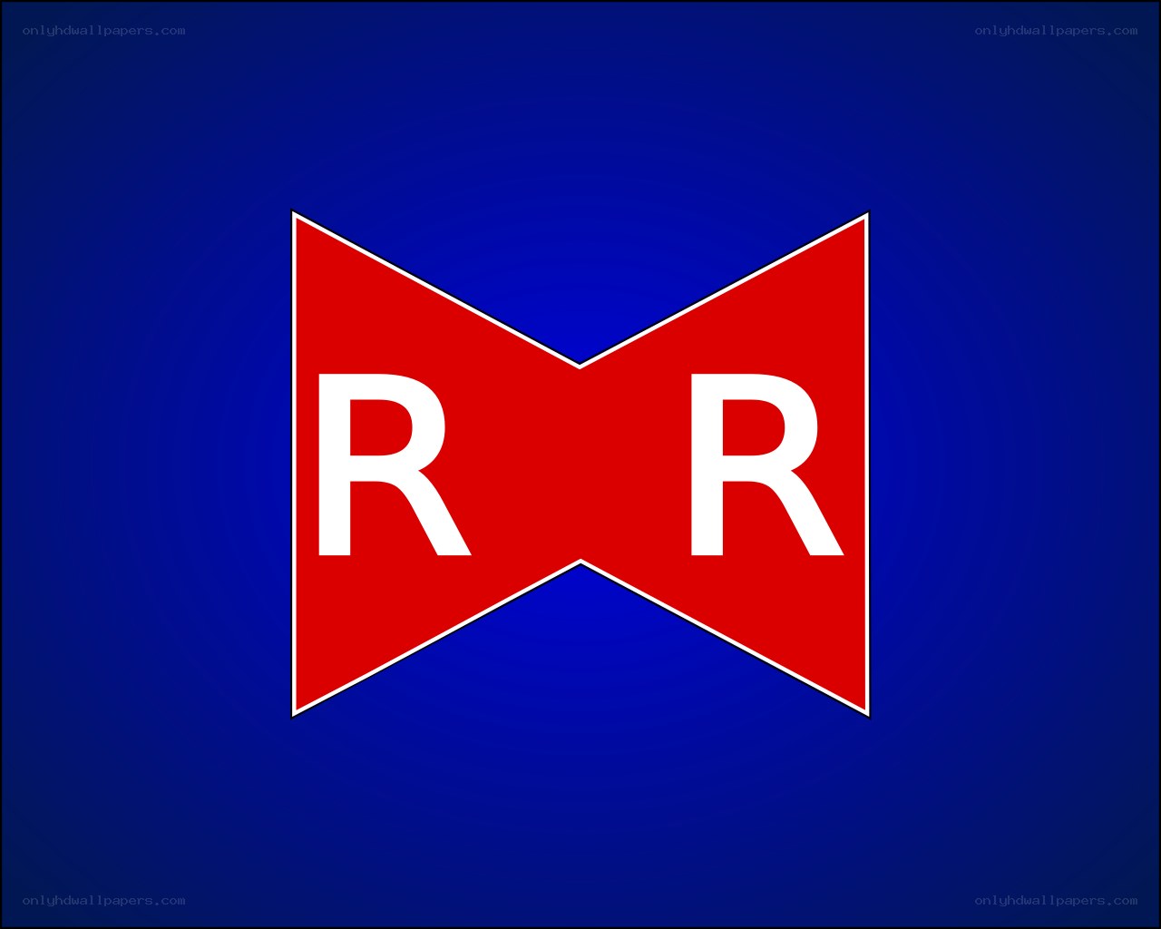 Red and blue flag with white R