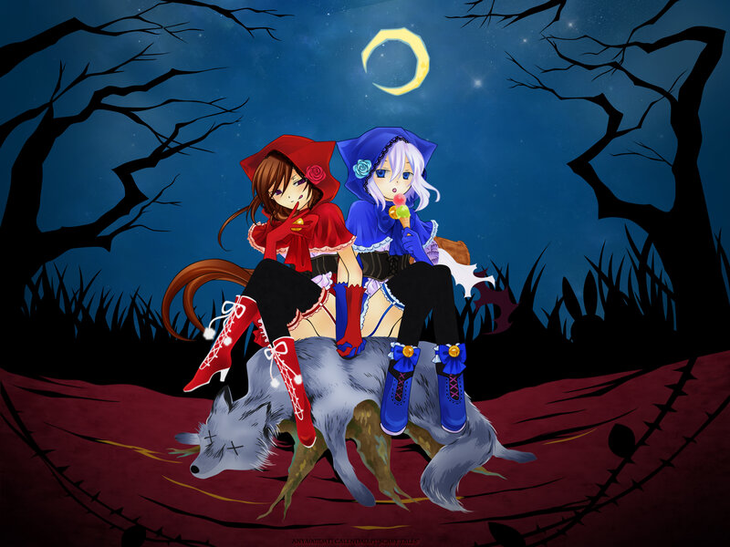 Red and Blue Girls on a Wolf