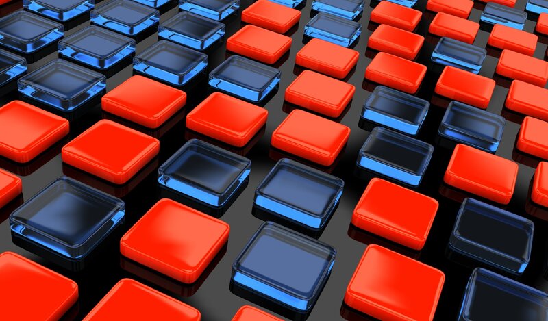 Red and blue glass tiles