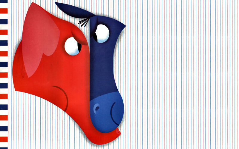 Red and Blue Horse Heads