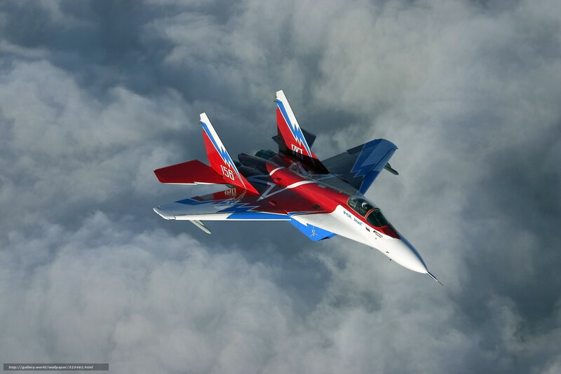 Red and Blue Jet Fighter — Dramatic, Photograph, Clouds, Aircraft