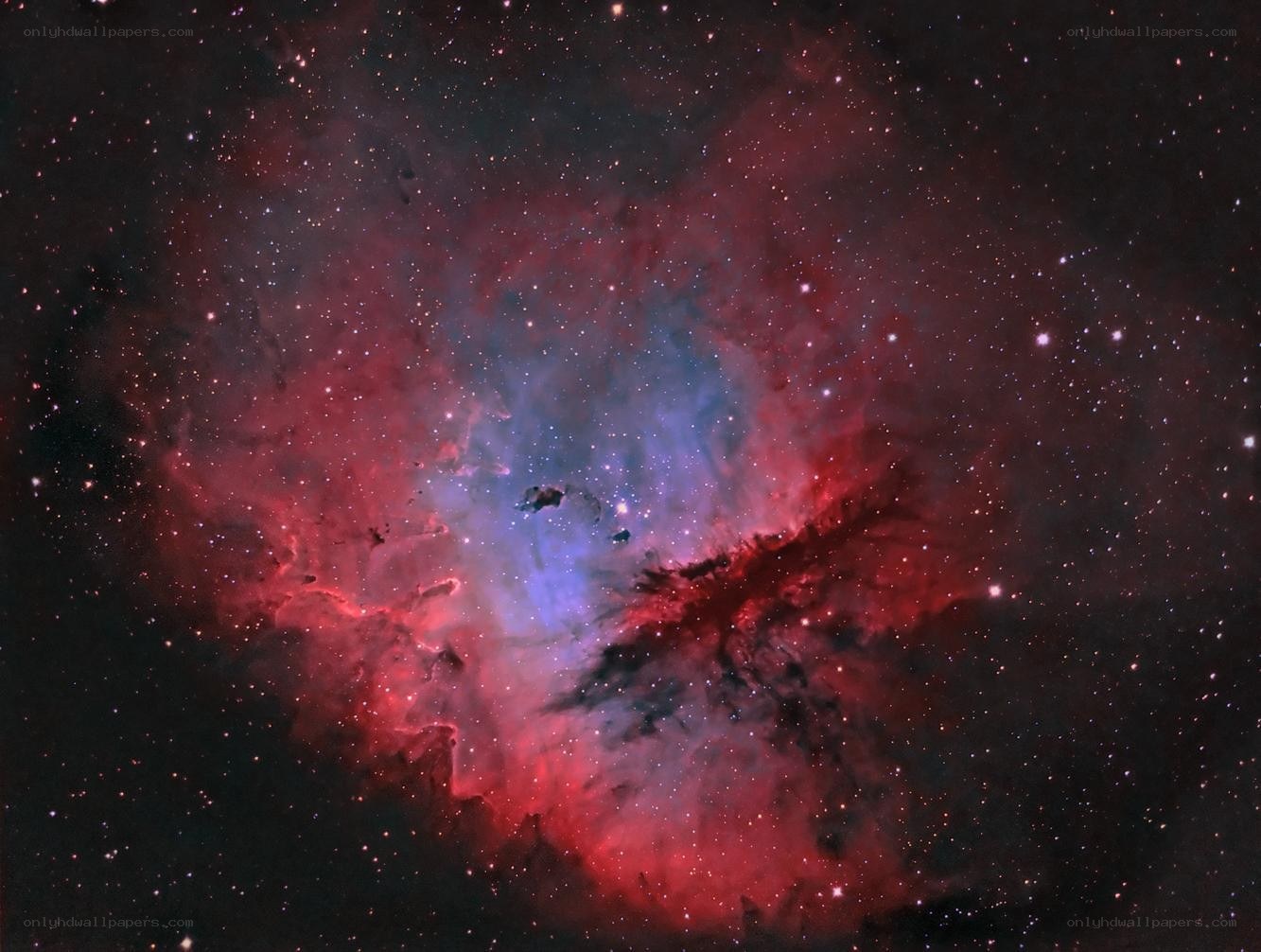 Red and blue nebula in space