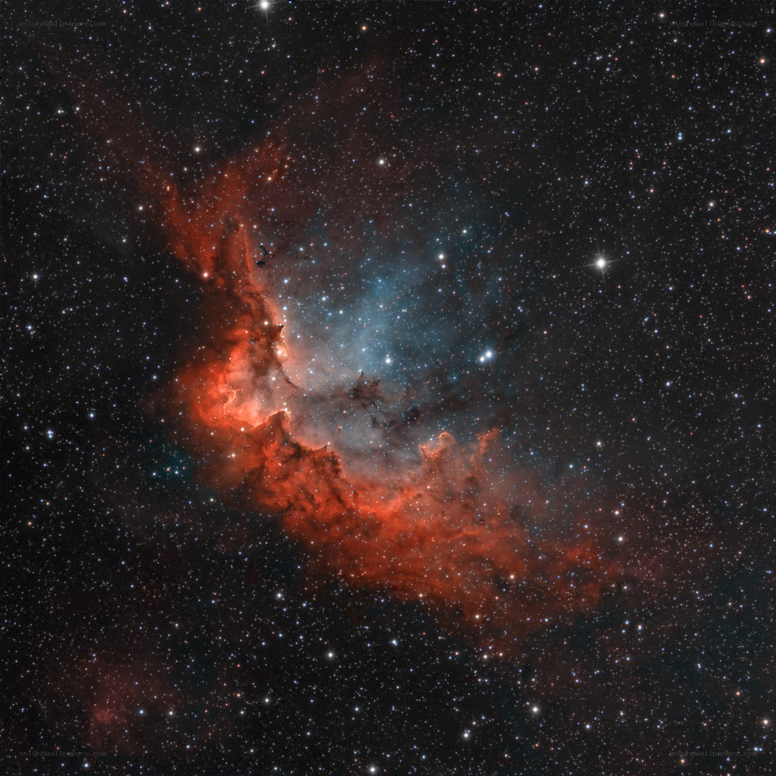 Red and blue nebula in space