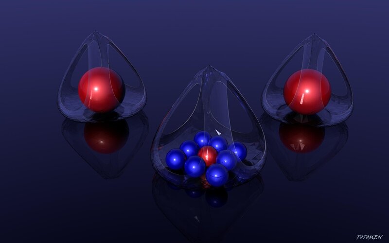 Red and Blue Spheres in Glass Containers
