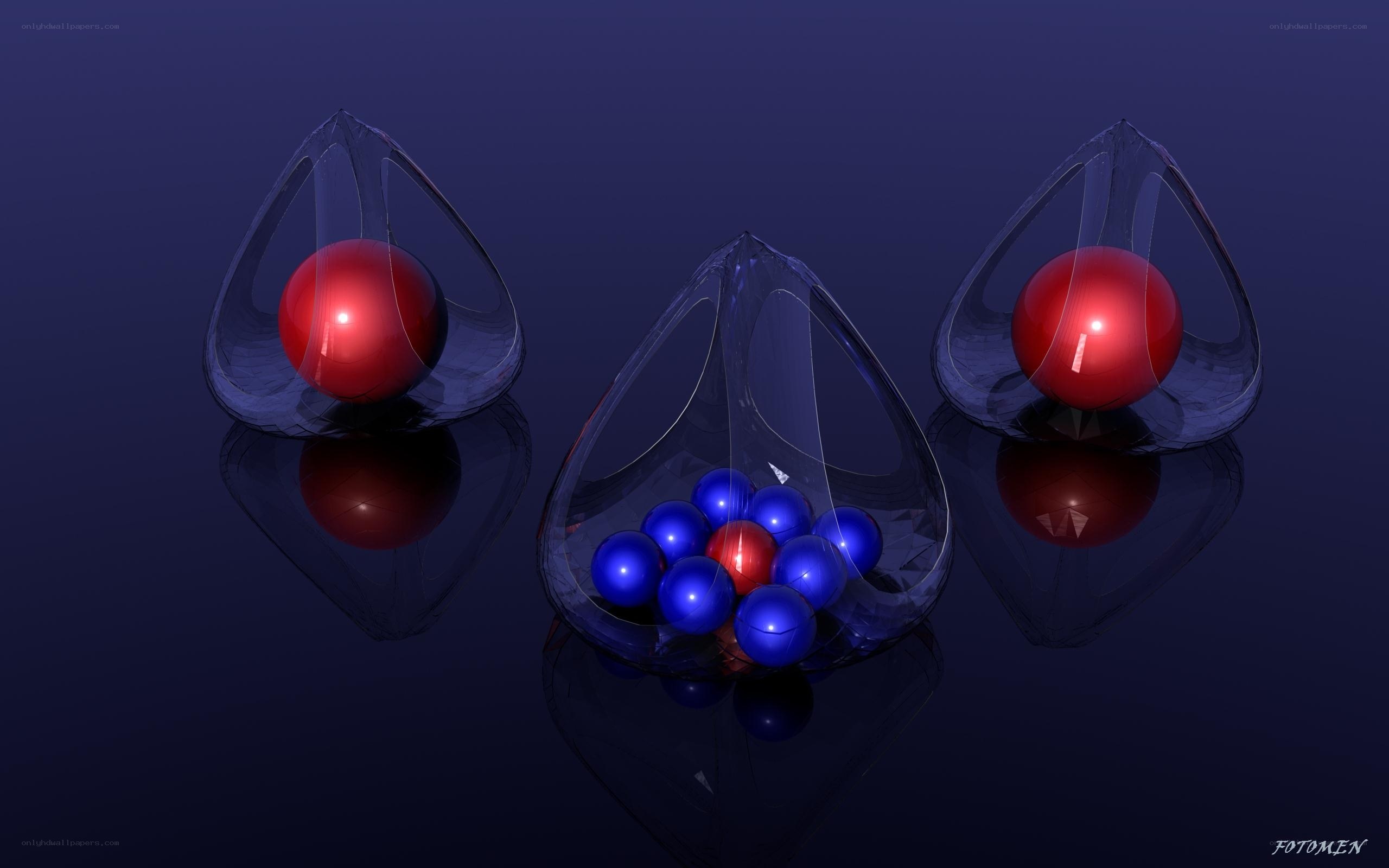 Red and Blue Spheres in Glass Containers