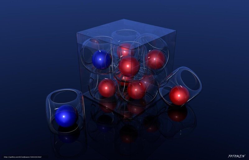Red and Blue Spheres in Glass Cubes