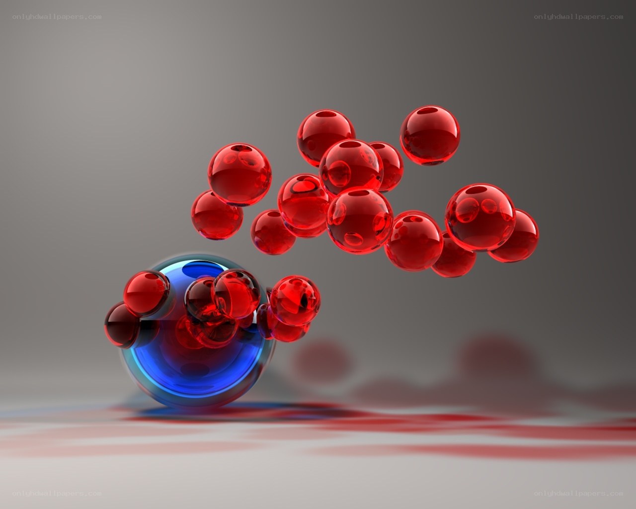 Red and blue spheres in motion