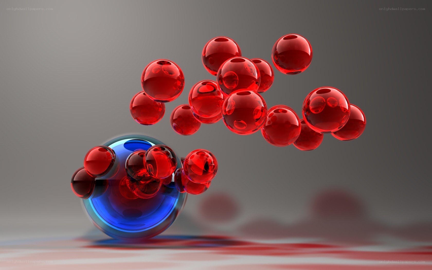Red and blue spheres in motion