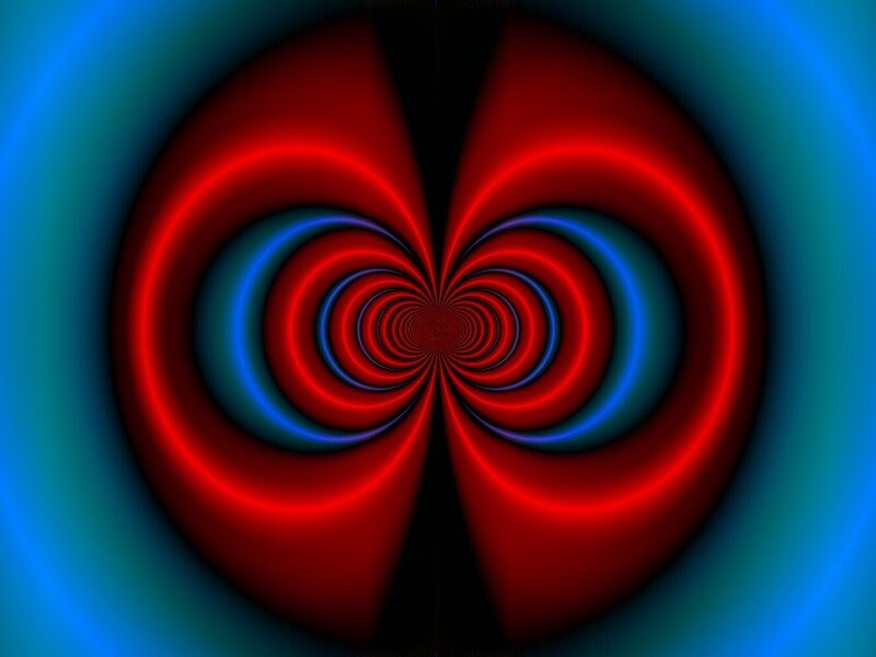 red and blue spiral tunnel