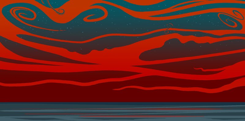 Red and blue swirling sky