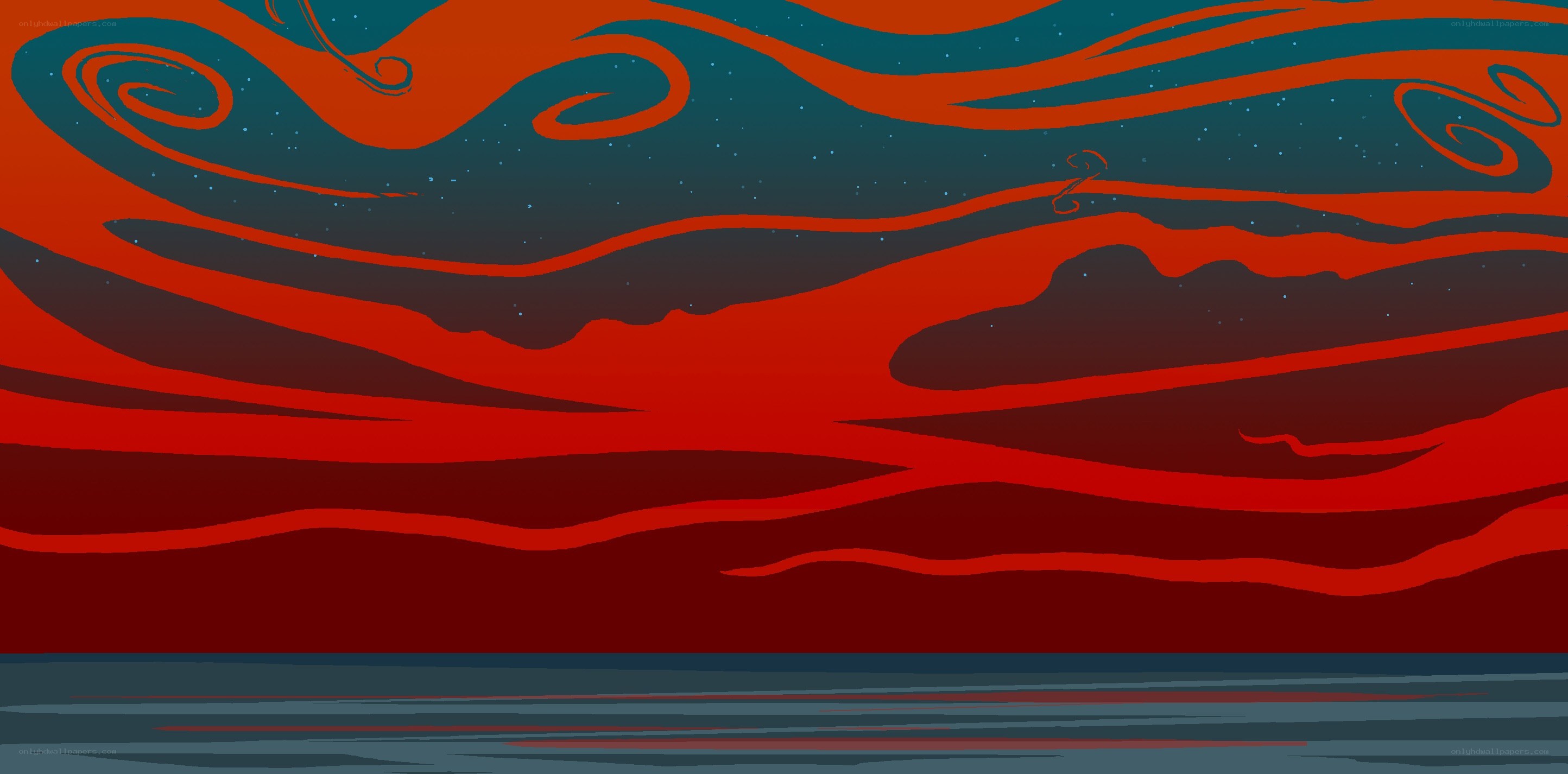 Red and blue swirling sky
