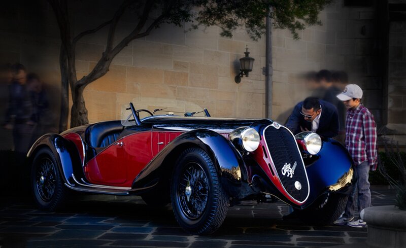 Red and Blue Vintage Car